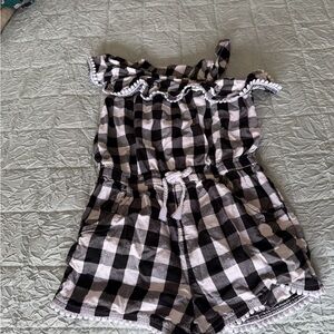 wonder nation Black and White Buffalo Check Girls Romper